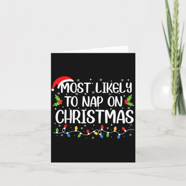 Most Likely To Nap On Christmas Funny Family Match Karte (Vorderseite)