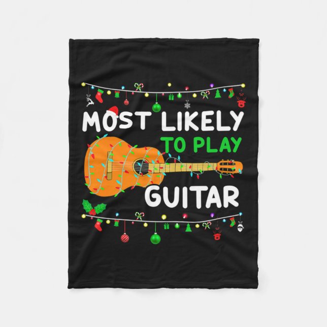 Most Likely To Play Guitar Christmas Funny Family  Fleecedecke (Vorderseite)