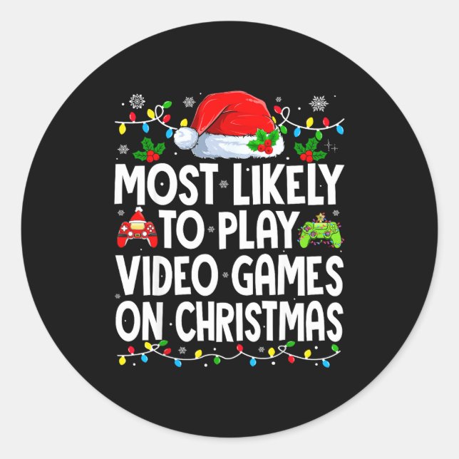 Most Likely To Play Video Games On Christmas Match Runder Aufkleber (Vorderseite)