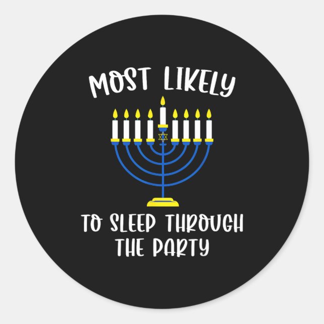 Most Likely To Sleep Through Party Hanukkah Group  Runder Aufkleber (Vorderseite)
