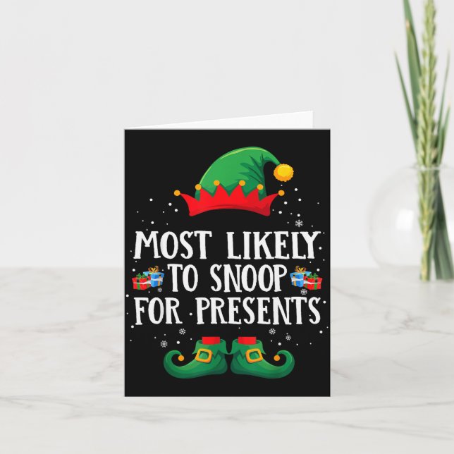 Most Likely To Snoop For Matching Christmas Elf  Karte (Vorderseite)