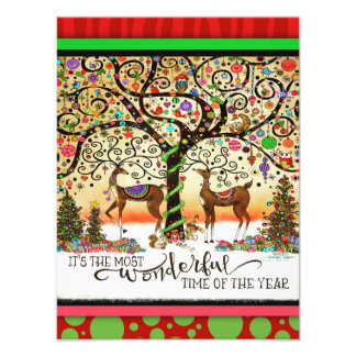 Most Wonderful Time Festive Deer Tree Christmas  Fotodruck