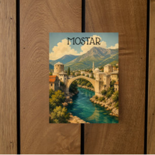 Mostar Bosnien Alte Brücke Stari Vintage Reise Postkarte