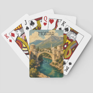Mostar Bosnien Alte Brücke Stari Vintage Reise Spielkarten