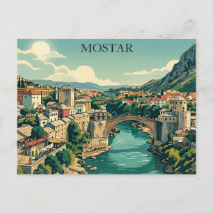 Mostar Bosnien Stari Most Alte Brücke Retro Reise Postkarte