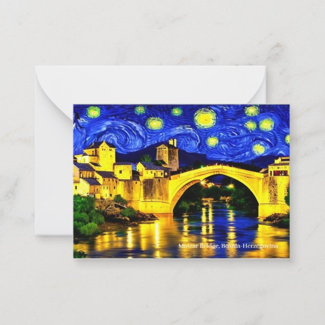 Mostar Bridge, Bosnien auf einer Eid Mubarak Card Mitteilungskarte (Vorderseite)