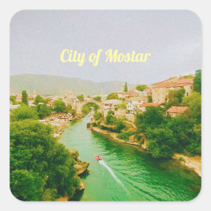 Mostar Stadt - Bosnien und Herzegowina Quadratischer Aufkleber