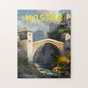 Mostar Stari Most Reise Ölmalerei Kunst Vintage Puzzle