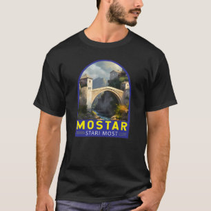 Mostar Stari Most Reise Ölmalerei Kunst Vintage T-Shirt