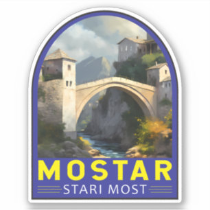 Mostar Stari Most Travel Oil Malerei Art Vintag Aufkleber