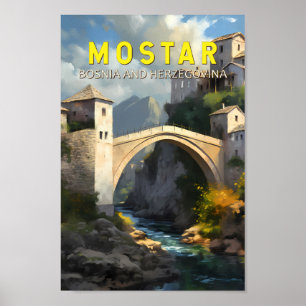 Mostar Stari Most Travel Oil Malerei Art Vintag Poster