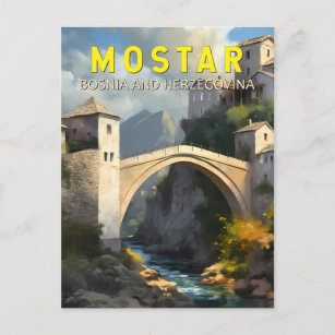 Mostar Stari Most Travel Oil Malerei Art Vintag Postkarte