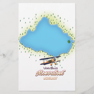 Mosvatnet Norwegen Seemap-Kunst druck. Briefpapier