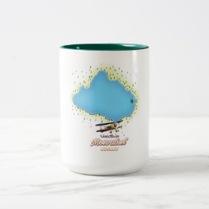 Mosvatnet Norwegen Seemap-Kunstprint. Zweifarbige Tasse