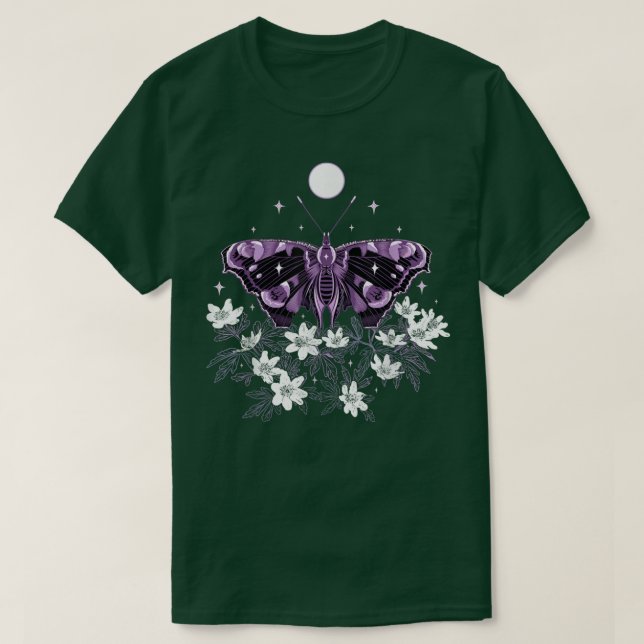 Moth at Night mit Anemone Dark Spring Butterfly w T-Shirt (Design vorne)