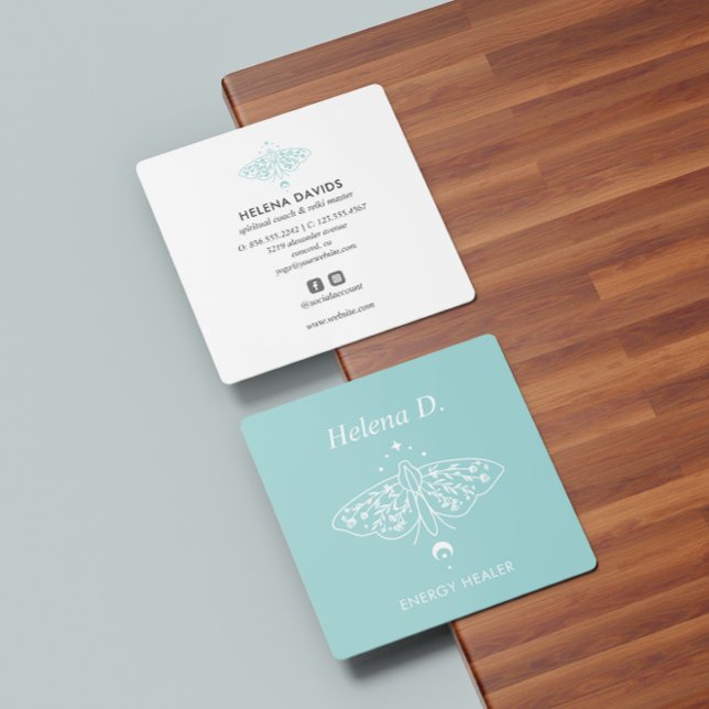 Moth Butterfly Moon Phase Reiki Practitioner Yoga Quadratische Visitenkarte (Von Creator hochgeladen)