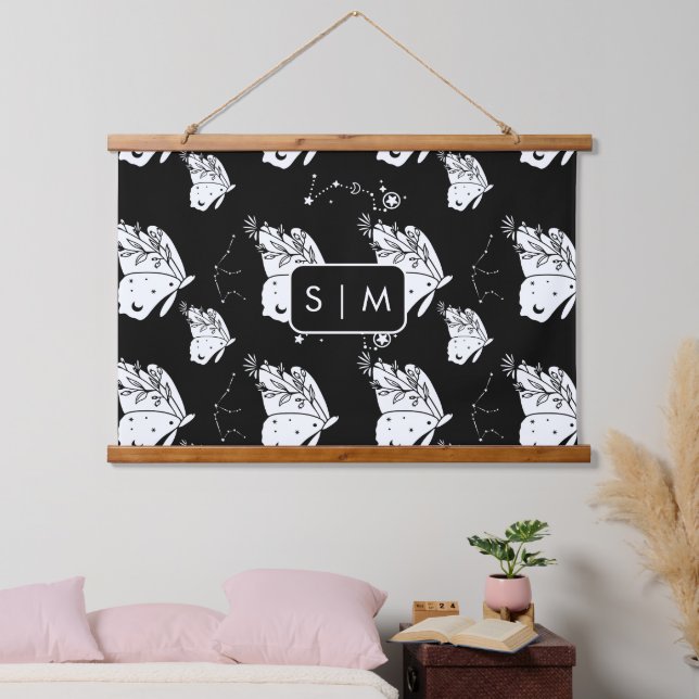 Moth Butterfly Muster hängend Tapestry Wandteppich Mit Holzrahmen (Schlafzimmer)
