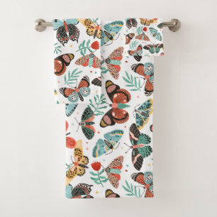 Moth Butterfly Pattern Badhandtuch Set