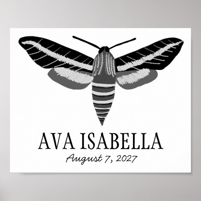 MOTH Elegantes Insekt CUSTOM BABY NAME BIRTHDATE Poster (Vorne)