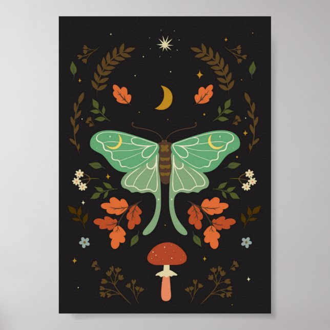 Moth im boho Stil. Poster (Vorne)