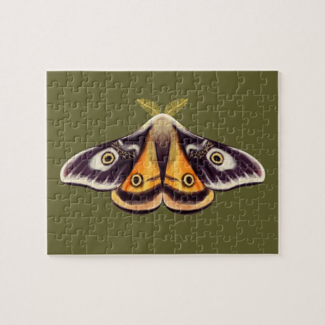 Moth Insect Art Goblincore Saturnia Witchy Green Puzzle (Horizontal)