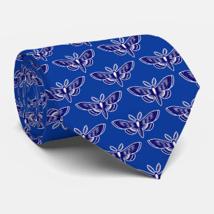 Moth Pattern - Dunkle Marine und Weiß auf Navy Blu Krawatte