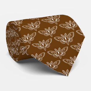 Moth Pattern - Weiß auf Walnut Brown Krawatte