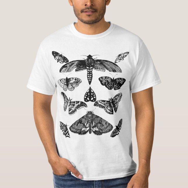 Moth Print Tee Vintage Insect Illustration Bug Col (Vorderseite)