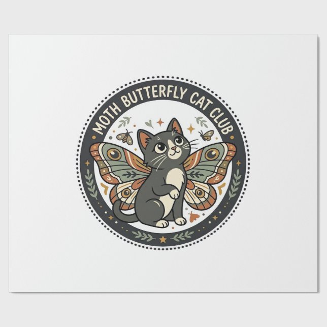 Moth Schmetterling Katze POD Vektor Kunst - Moth S Geschenkpapier (Flach)