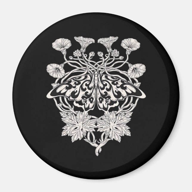 Moth Talisman - Whimsigoth Screenprint Style Drawi Magnet (Vorne)