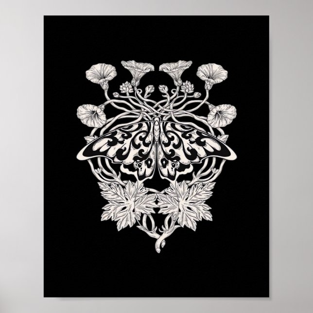 Moth Talisman - Whimsigoth Screenprint Style Drawi Poster (Vorne)