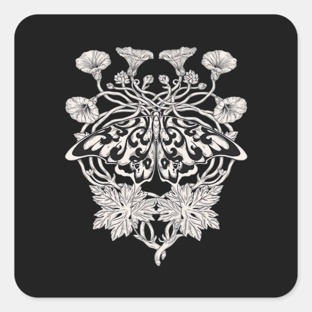 Moth Talisman - Whimsigoth Screenprint Style Drawi Quadratischer Aufkleber (Vorderseite)