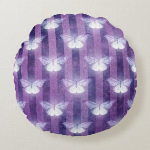 Moth white lila Striped pattern mystical Rundes Kissen