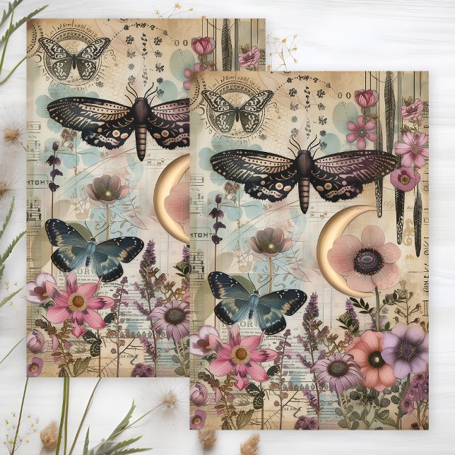 MOTHEK UND SCHALTFLÄDEN - DEKOUPAGE-GEWEBEPAPIER SEIDENPAPIER (MOTHS AND BUTTERFLIES DECOUPAGE TISSUE PAPER)
