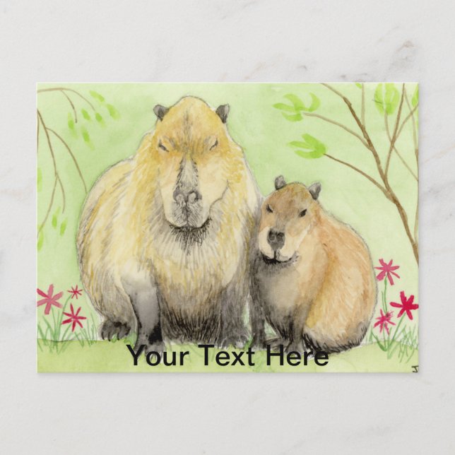 Mother and Baby Capybara Postkarte (Vorderseite)
