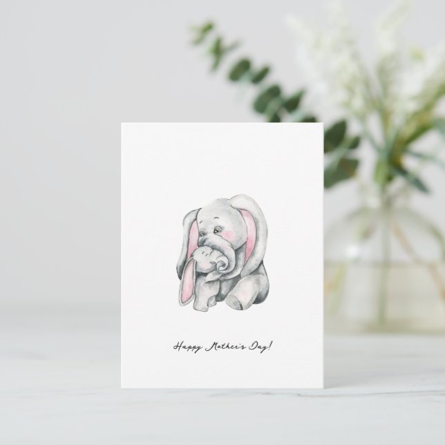 Mother And Baby Elephant Happy Mother's Day Card Postkarte (Stehend Vorderseite)