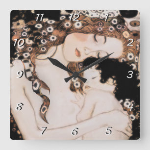 Mother and Child Gustave Klimt Quadratische Wanduhr