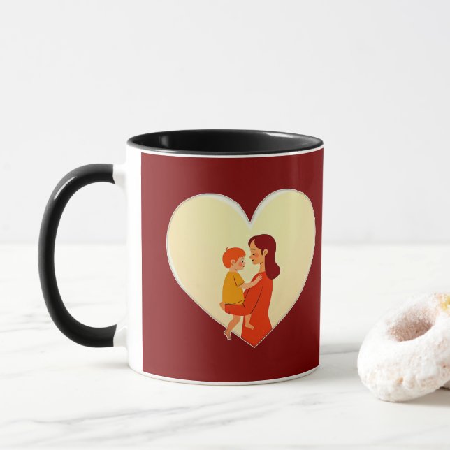 Mother and Child Love Illustration – Warm Family Tasse (Mit Donut)