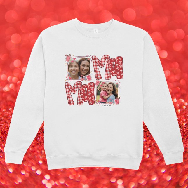 Mother and Child Photo Valentine Red Plaid Hearts Sweatshirt (Von Creator hochgeladen)