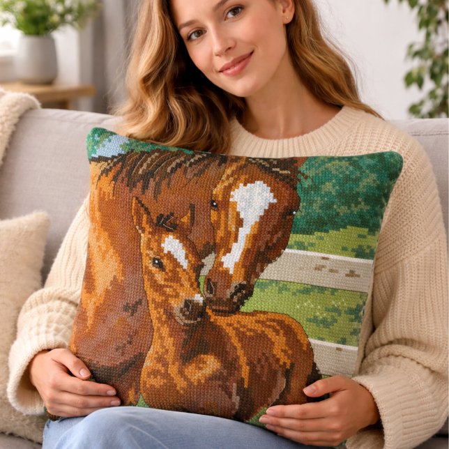 Mother Baby Horse Cross Stitch Style Kissen (Von Creator hochgeladen)