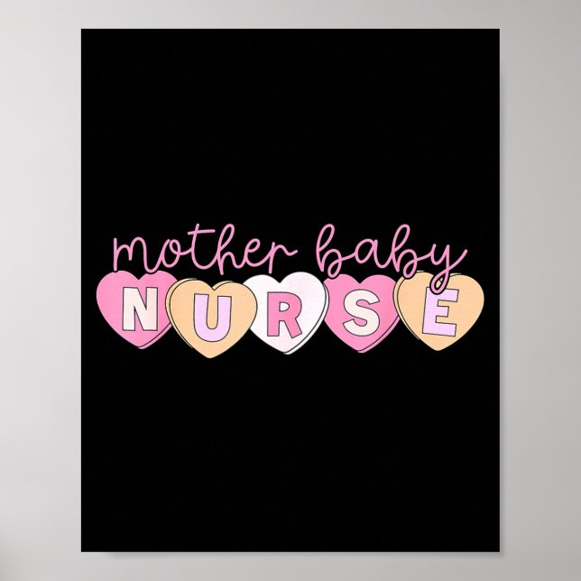 Mother Baby Nurse Hearts Valentine Obgyn Stpartum  Poster (Vorne)