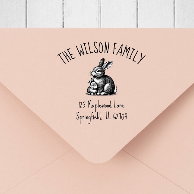 Mother & Baby Rabbit Family Return Address Stamp Gummistempel (Rabbit rubber stamp)