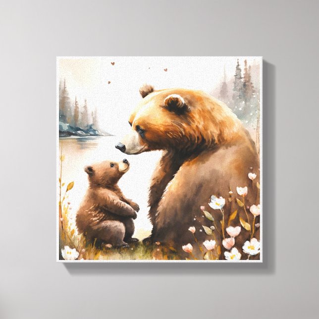 Mother Bear Baby Cub Painting Artwork Leinwanddruck (Vorderseite)