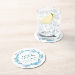 Mother Blessing Perlen feathed boho aquamarin aqua Runder Pappuntersetzer