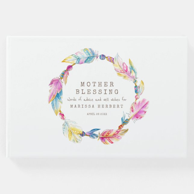 Mother Blessing Perlen federn boho bunt Gästebuch (Vorderseite)