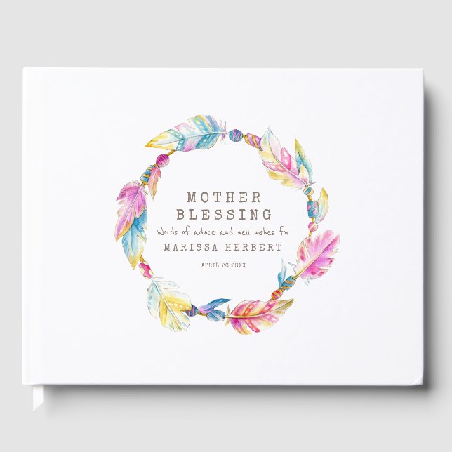 Mother Blessing Perlen federn boho bunt Gästebuch (Vorderseite)