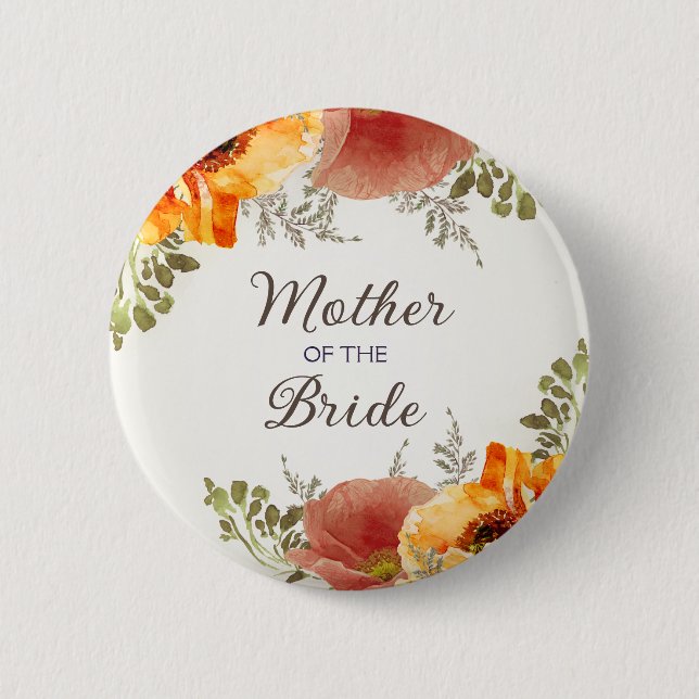 Mother Bride Burnt Orange Floral Button (Vorderseite)