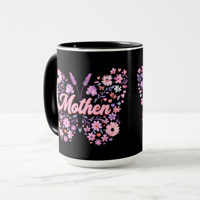Mother Butterfly Floral Coffee Mug | Cute Mom Gift Tasse (Vorderseite Links)