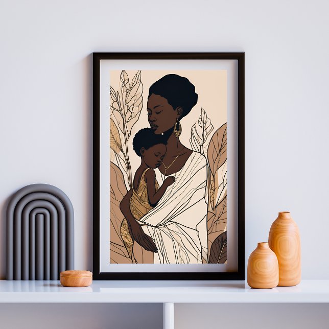 Mother & Child Afro Line Art Print Poster (Von Creator hochgeladen)