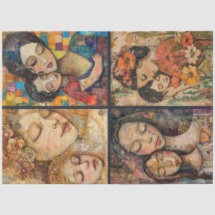 Mother Child Artist Crafting Collage Decoupage Seidenpapier
